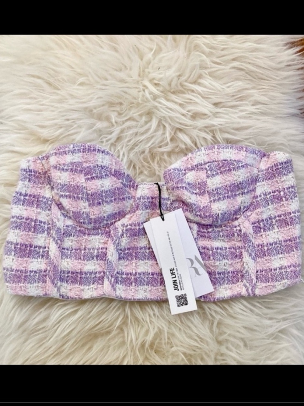 Zara Tweed Corset Bra-Style Crop Top w/Chiffon Lining